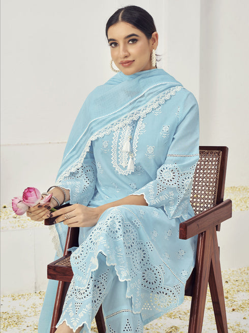 Blue Cotton Pant Suit Acy6996 Back View