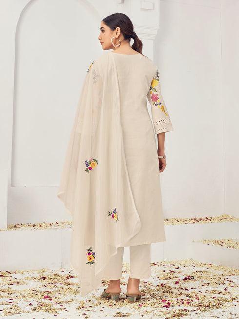 Beige Cotton Pant Suit Acy6998 Closure View