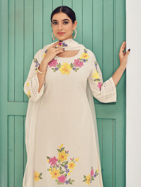 Beige Cotton Pant Suit Acy6998 Back View