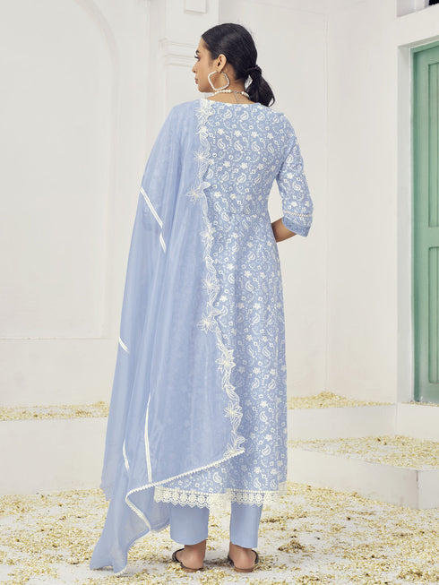 Sky Blue Cotton Pant Suit Acy7001 Closure View