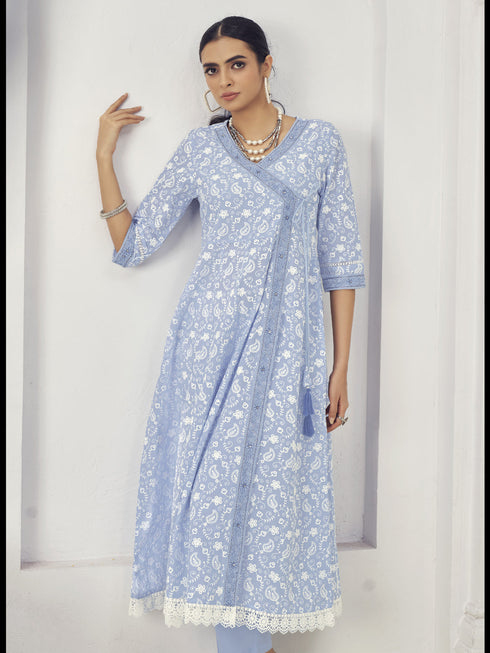 Sky Blue Cotton Pant Suit Acy7001 Back View