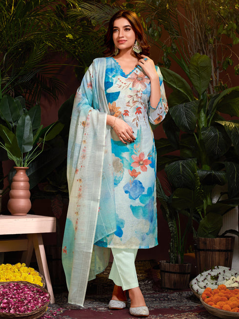 Sky Blue Linen Cotton Pant Suit Acy7052