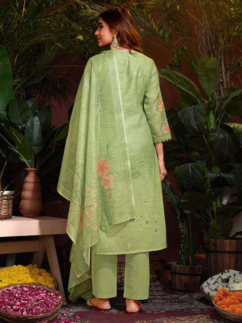 Green Linen Cotton Pant Suit Acy7053 Closure View