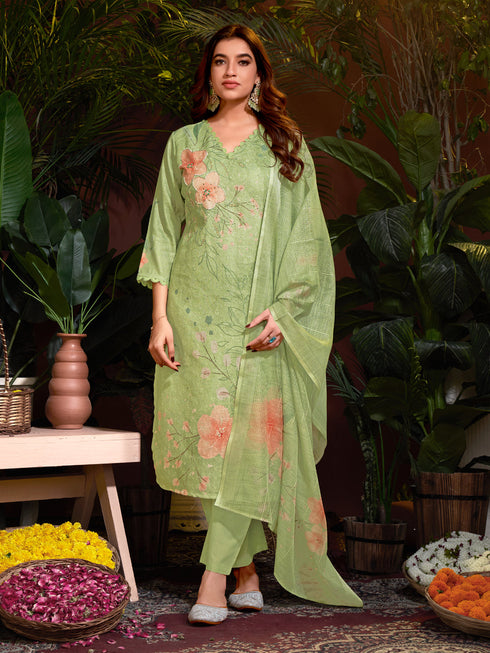 Green Linen Cotton Pant Suit Acy7053