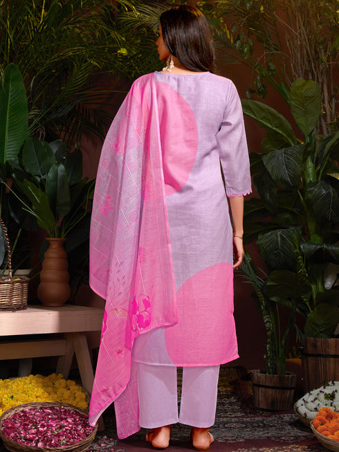 Pink Linen Cotton Pant Suit Acy7054 Closure View