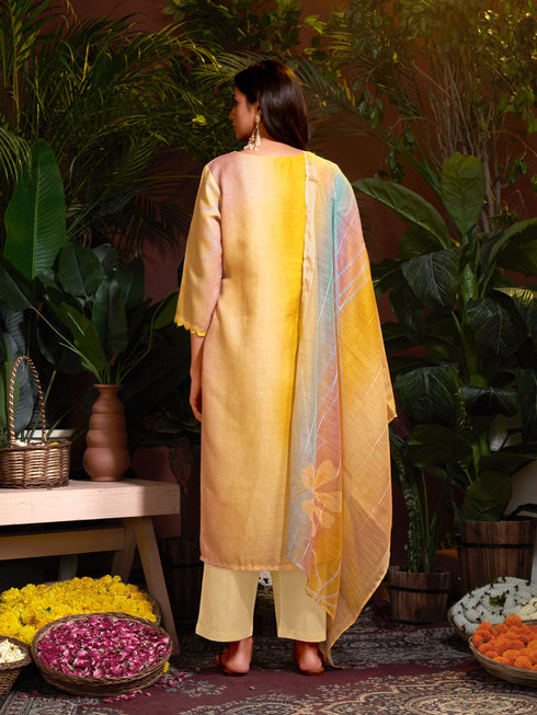 Mustard Linen Cotton Pant Suit Acy7055 Closure View