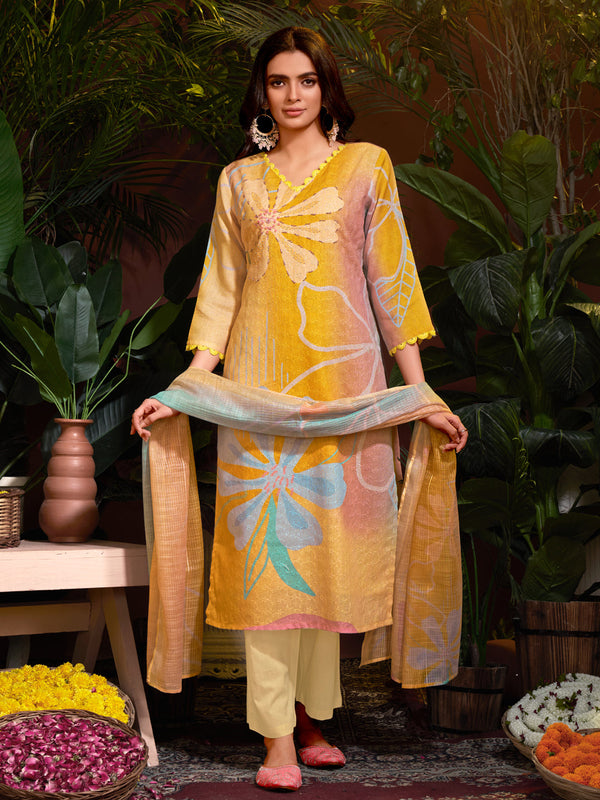 Mustard Linen Cotton Pant Suit Acy7055