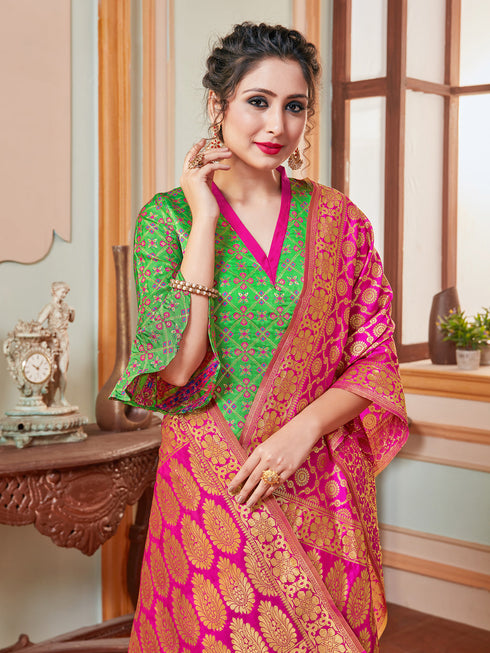 Green Banarasi Silk Pant Suit Acy7199 Back View