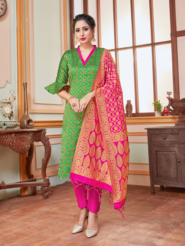 Green Banarasi Silk Pant Suit Acy7199