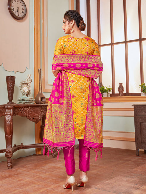 Yellow Banarasi Silk Pant Suit Acy7202 Closure View