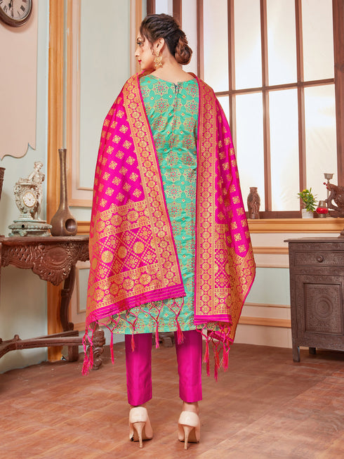 Teal Banarasi Silk Pant Suit Acy7203 Closure View