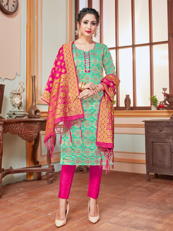 Teal Banarasi Silk Pant Suit Acy7203