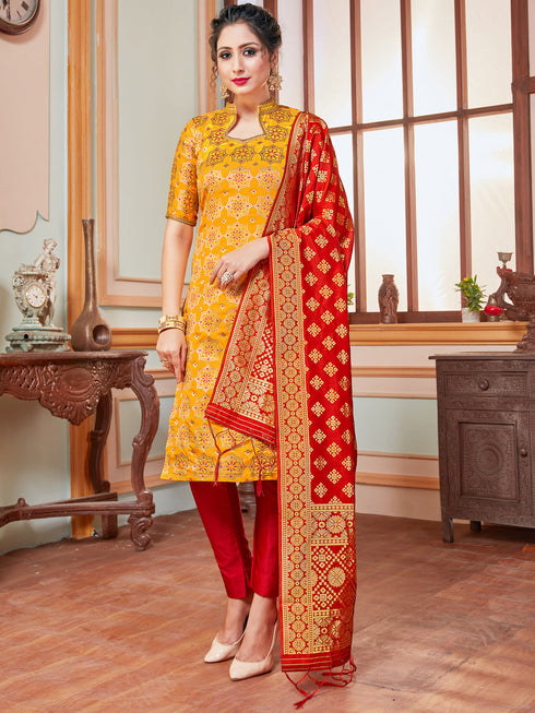 Yellow Banarasi Silk Pant Suit Acy7204