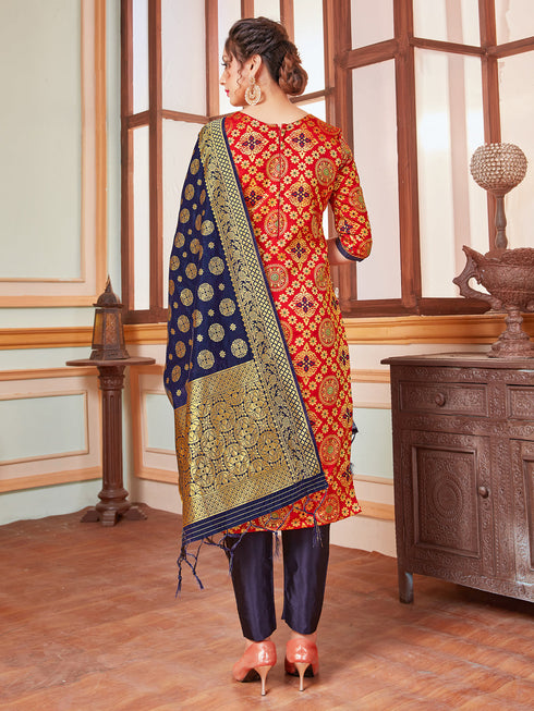 Red Banarasi Silk Pant Suit Acy7206 Closure View