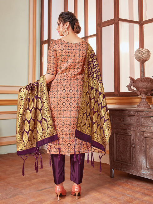 Peach Banarasi Silk Pant Suit Acy7207 Closure View