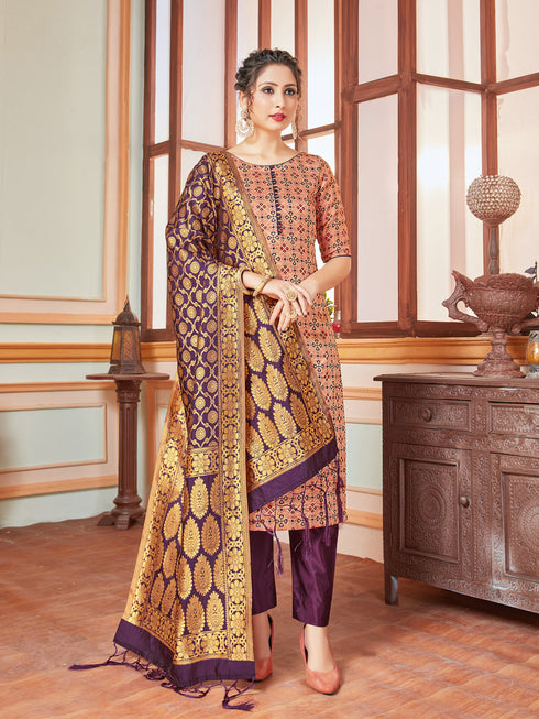 Peach Banarasi Silk Pant Suit Acy7207
