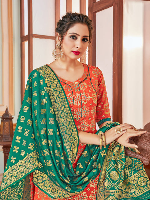Orange Banarasi Silk Pant Suit Acy7208 Back View