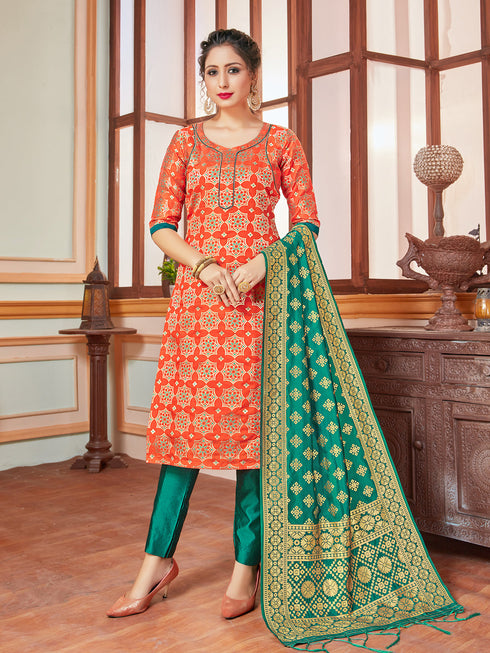Orange Banarasi Silk Pant Suit Acy7208