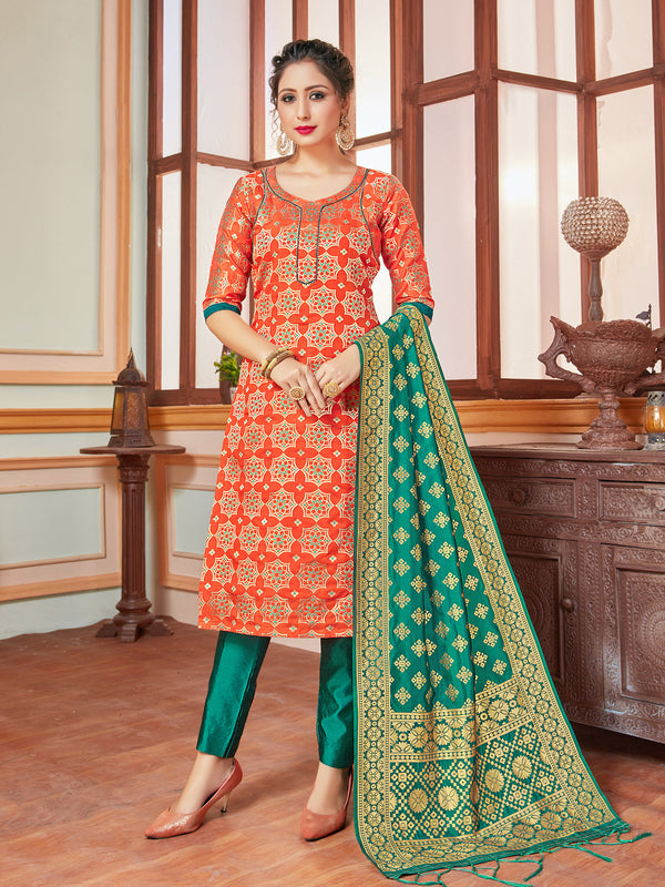 Orange Banarasi Silk Pant Suit Acy7208