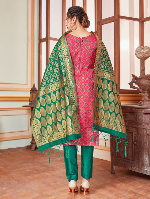 Pink Banarasi Silk Pant Suit Acy7209 Closure View