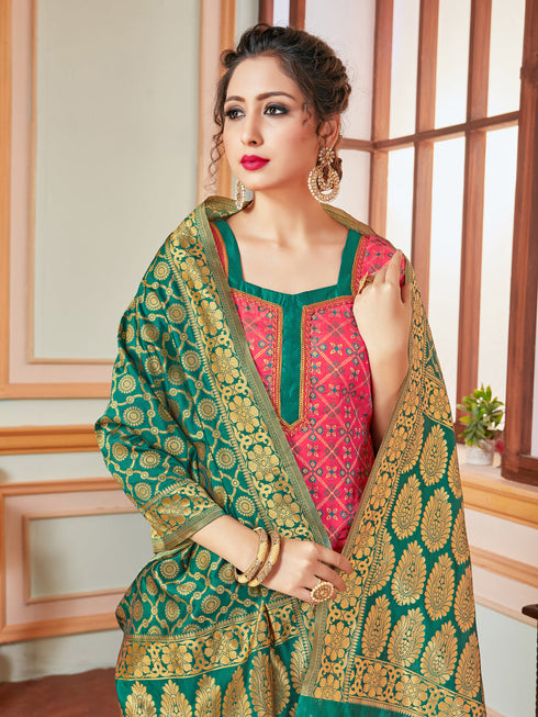 Pink Banarasi Silk Pant Suit Acy7209 Back View