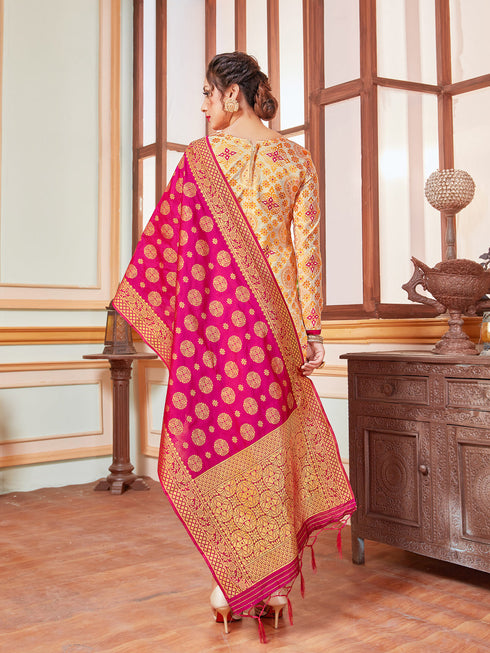 Cream Banarasi Silk Pant Suit Acy7210 Closure View