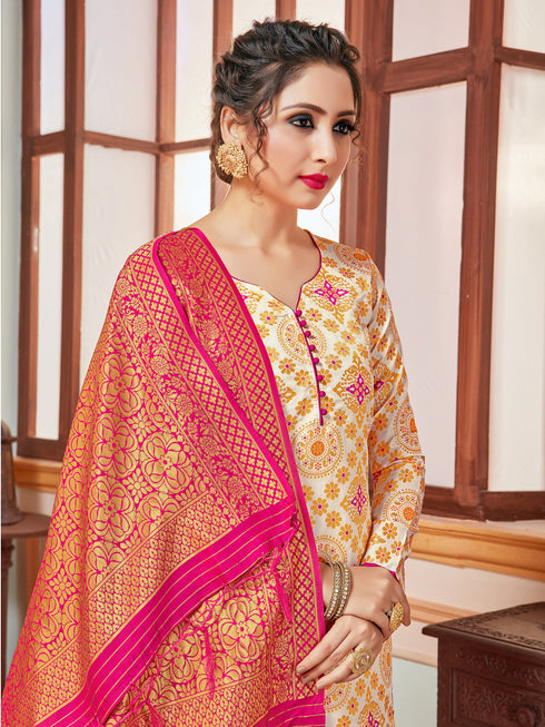 Cream Banarasi Silk Pant Suit Acy7210 Back View