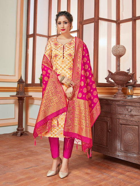 Cream Banarasi Silk Pant Suit Acy7210