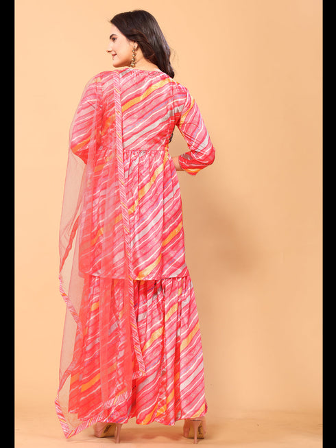 Pink Viscose Chinon Crochet Sharara Suit Acy7297 Closure View