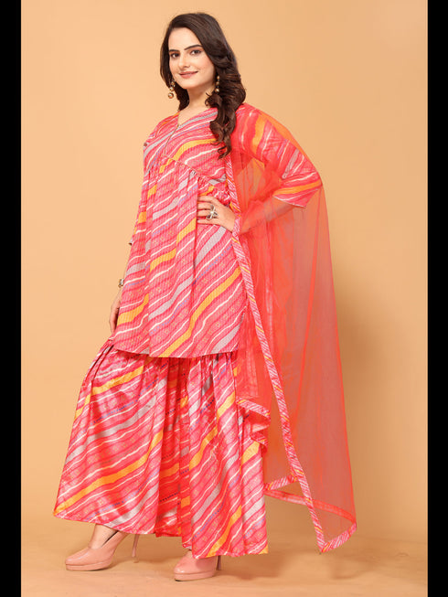 Pink Viscose Chinon Crochet Sharara Suit Acy7297 Salwar Kameez