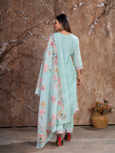 Sky Blue Lilan Cotton Pant Suit Acy7469 Closure View