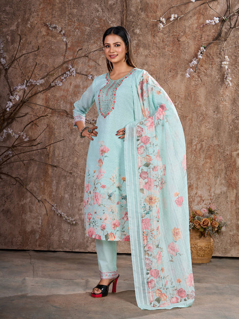 Sky Blue Lilan Cotton Pant Suit Acy7469 Salwar Kameez