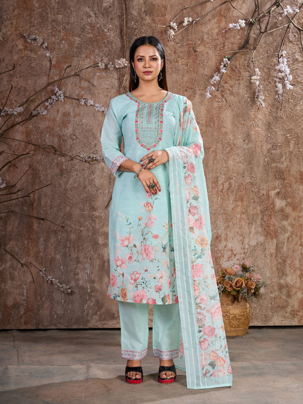 Sky Blue Lilan Cotton Pant Suit Acy7469