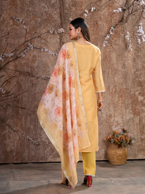 Yellow Lilan Cotton Pant Suit Acy7471 Closure View