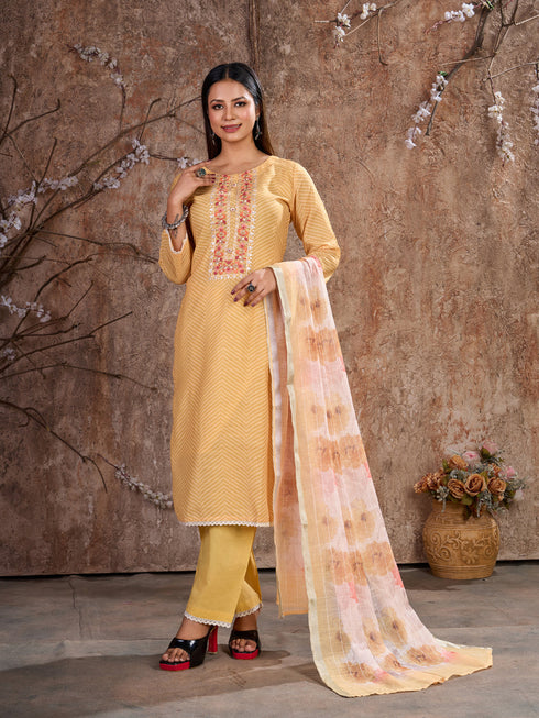 Yellow Lilan Cotton Pant Suit Acy7471 Salwar Kameez