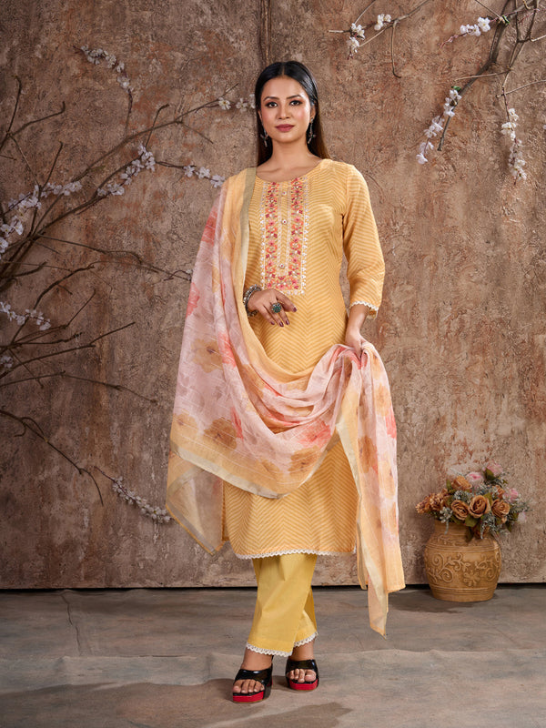 Yellow Lilan Cotton Pant Suit Acy7471