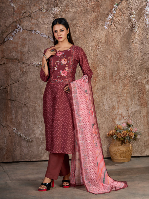 Maroon Silk Cotton Pant Suit Acy7473