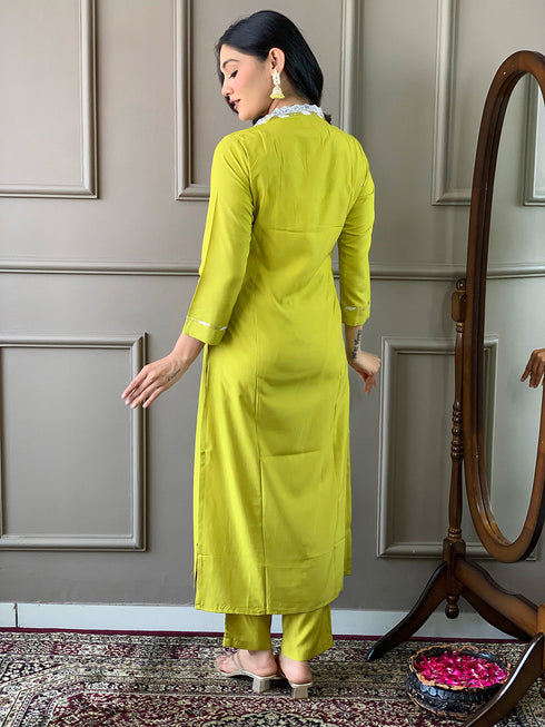 Lemon Viscose Pant Suit Acy7482 Closure View