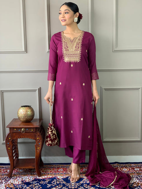 Wine Rayon Slub Pant Suit Acy7484 Salwar Kameez