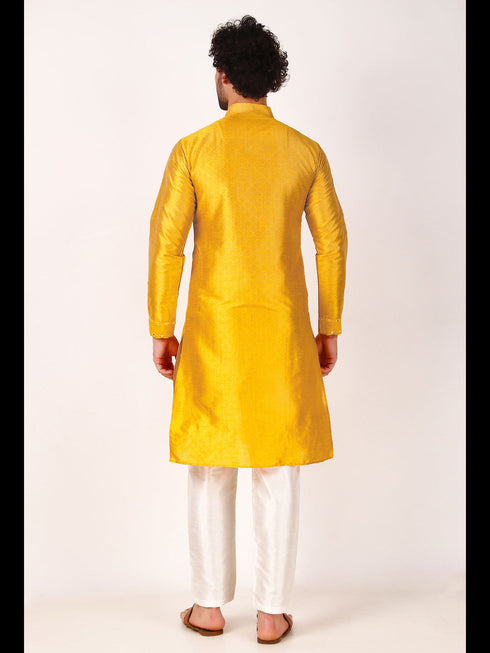 Yellow Kurta Art Silk Payjama Closure View