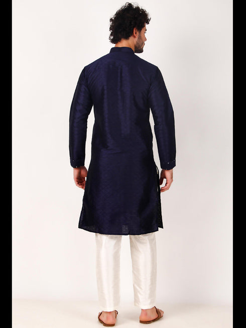 Navy Blue Kurta Art Silk Payjama Closure View