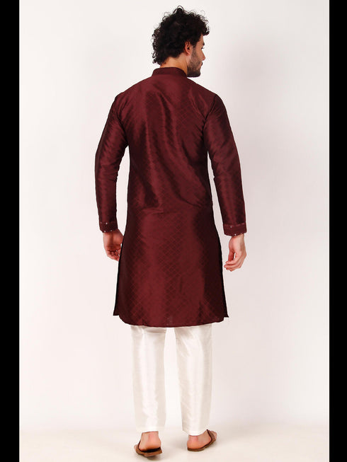 Maroon Kurta Art Silk Payjama Closure View