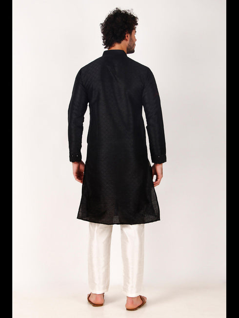 Black Kurta Art Silk Payjama Closure View