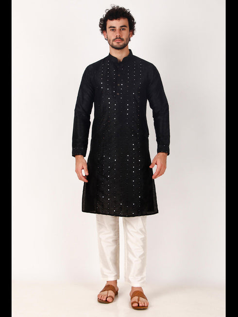 Black Kurta Art Silk Payjama
