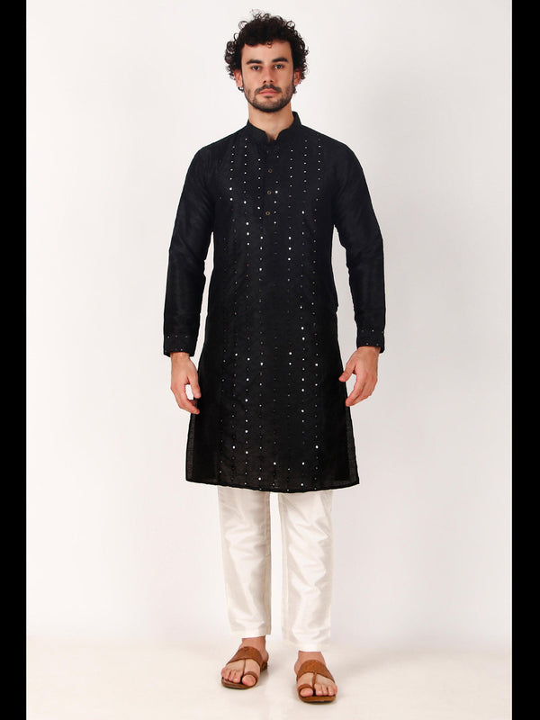 Black Kurta Art Silk Payjama