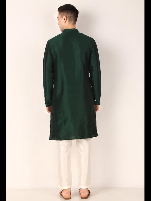 Green Kurta Khadi Silk Payjama Closure View