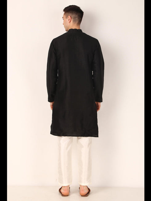 Black Kurta Khadi Silk Payjama Closure View
