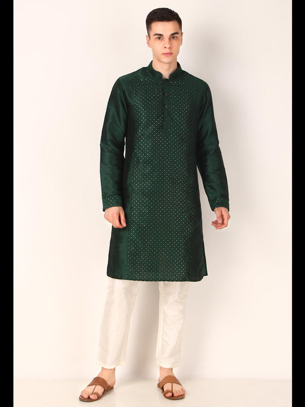 Green Kurta Khadi Silk Payjama