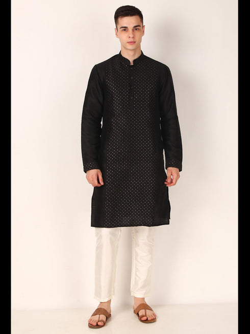 Black Kurta Khadi Silk Payjama