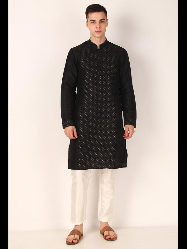 Black Kurta Khadi Silk Payjama
